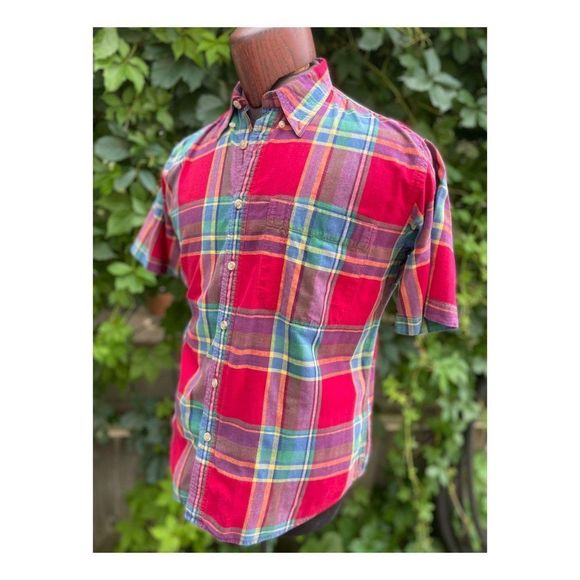 90s Gant Madras Plaid Shirt Collared Short Sleeve Button Up Casual - Picture 2 of 10